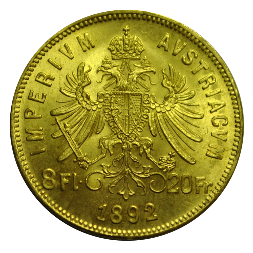 Franz Josef I 20 Gold Francs or 8 Forint 1892 Kremnitz