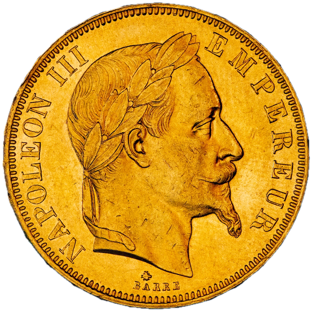 Second-Empire-50 Francs Napoleon the Third laureated head 1864 Paris