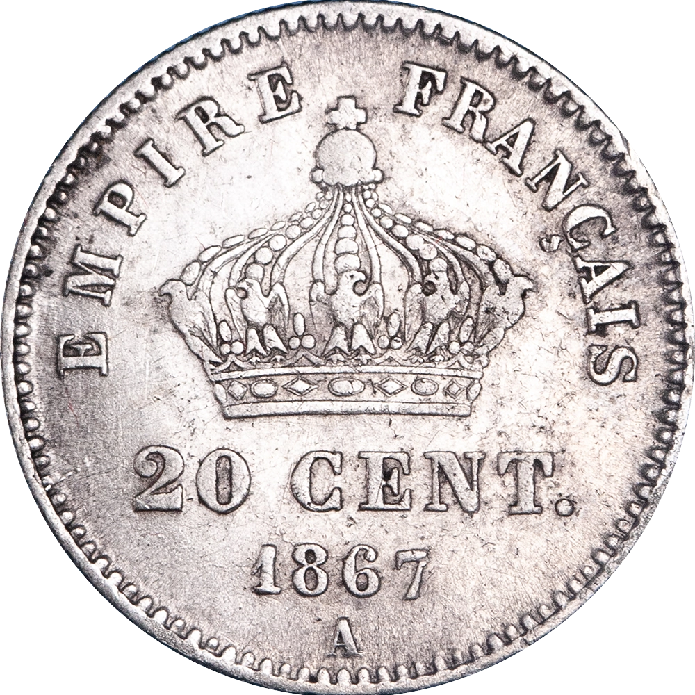 Second Empire - 3 x 20 centimes Napoléon III, tête laurée 1867 A