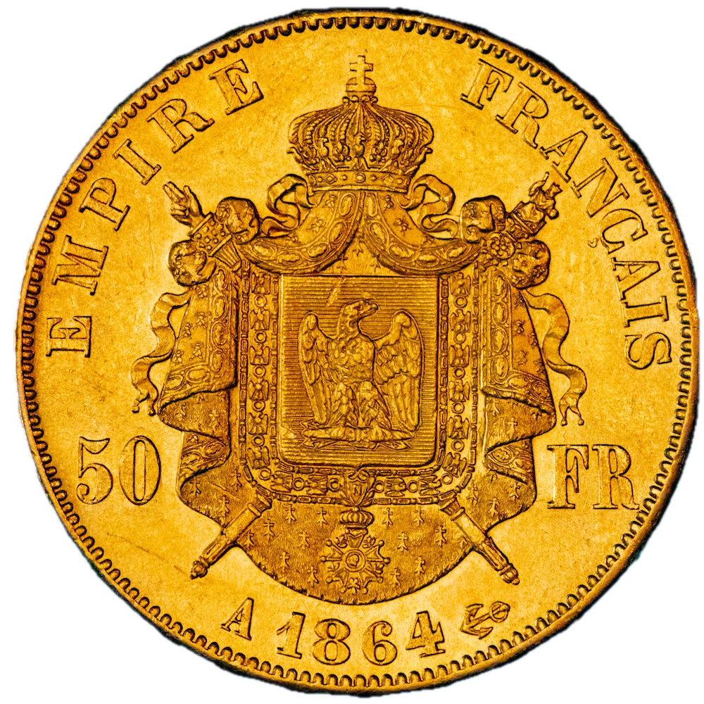 Second-Empire-50 Francs Napoleon the Third laureated head 1864 Paris
