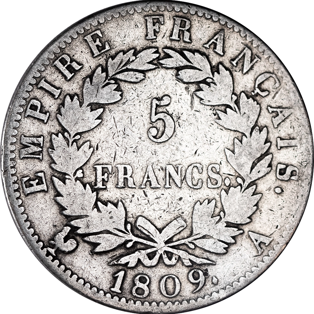 First Empire - Napoleon Emperor 5 francs 1809 Paris