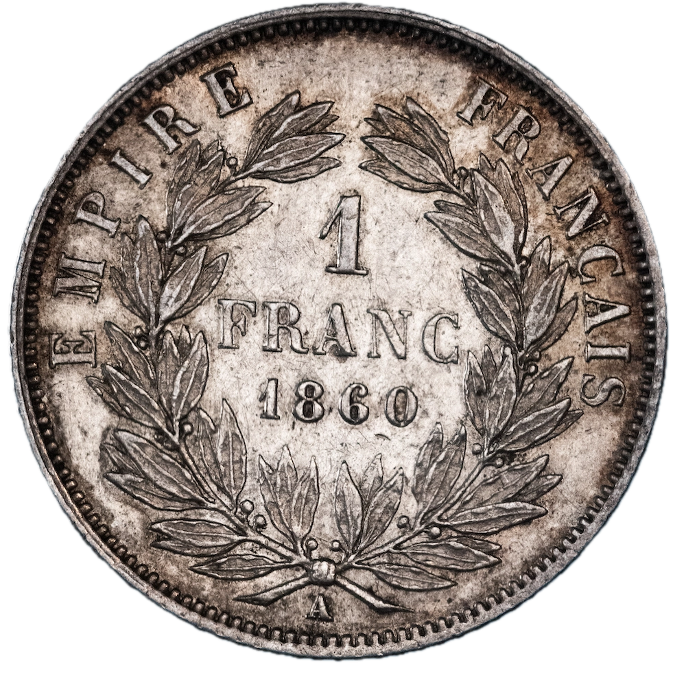 Coin Second Empire 1 Franc Napoleon the Third 1860 Paris