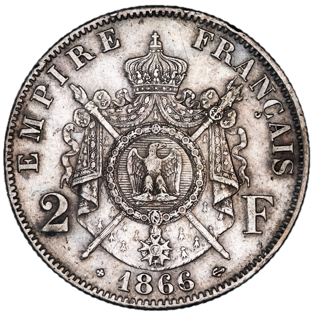 Second Empire 2 Francs Napoleon the third 1866 Strasbourg