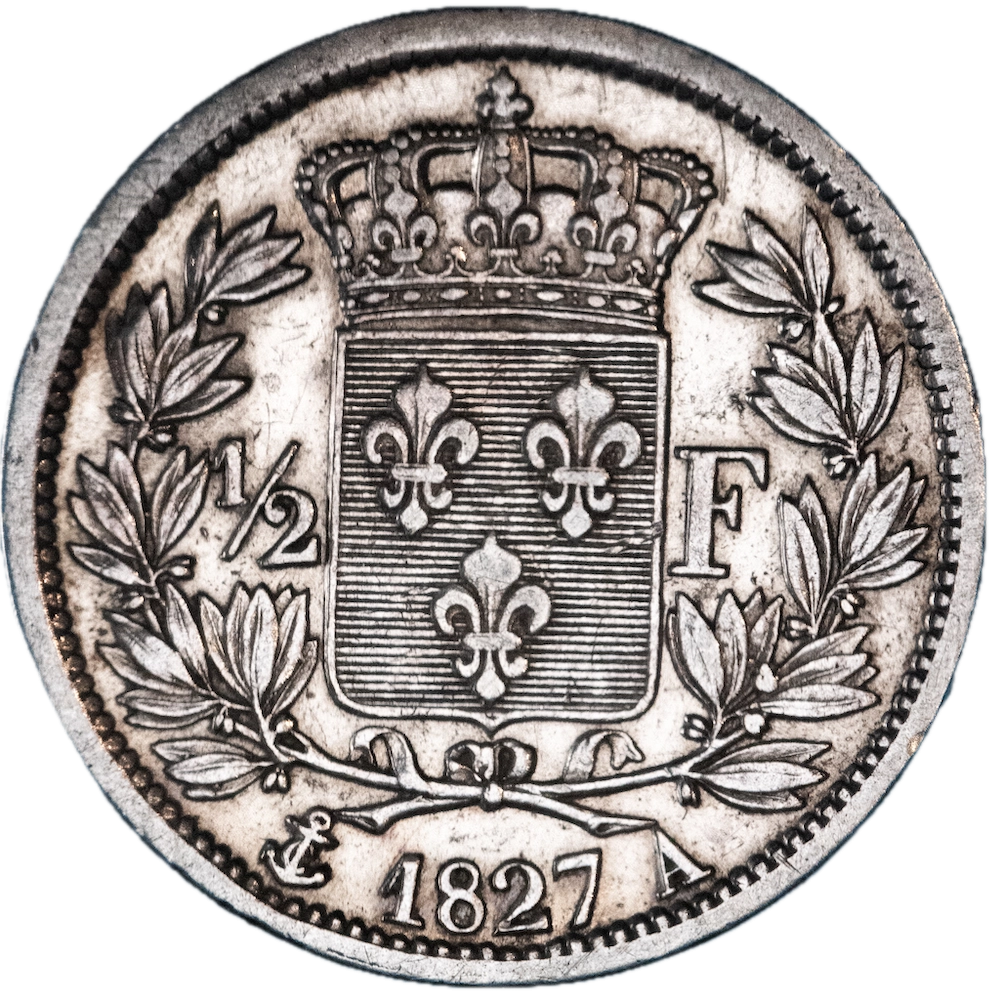 Restored Monarchy Charles X 1/2 Franc 1827 Paris
