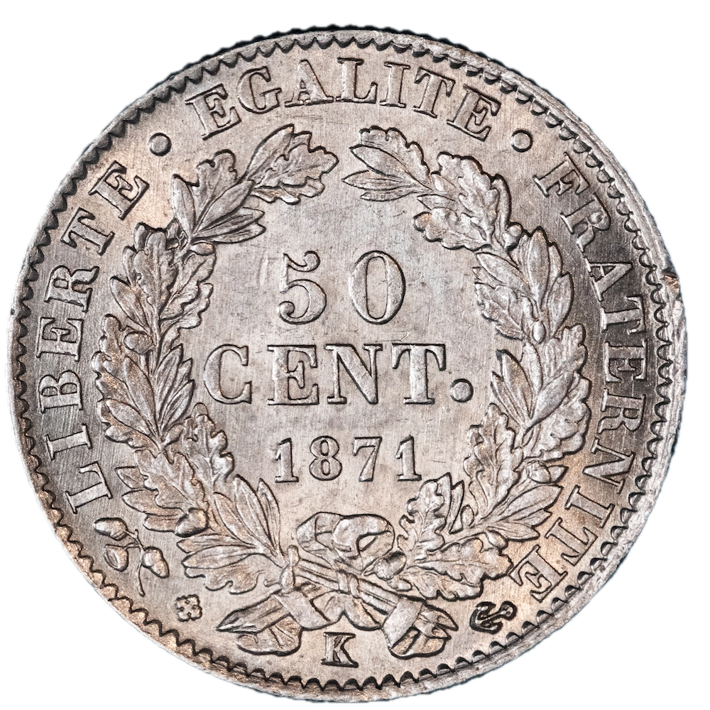 Third Republic 50 cent Cérès 1871 Bordeaux