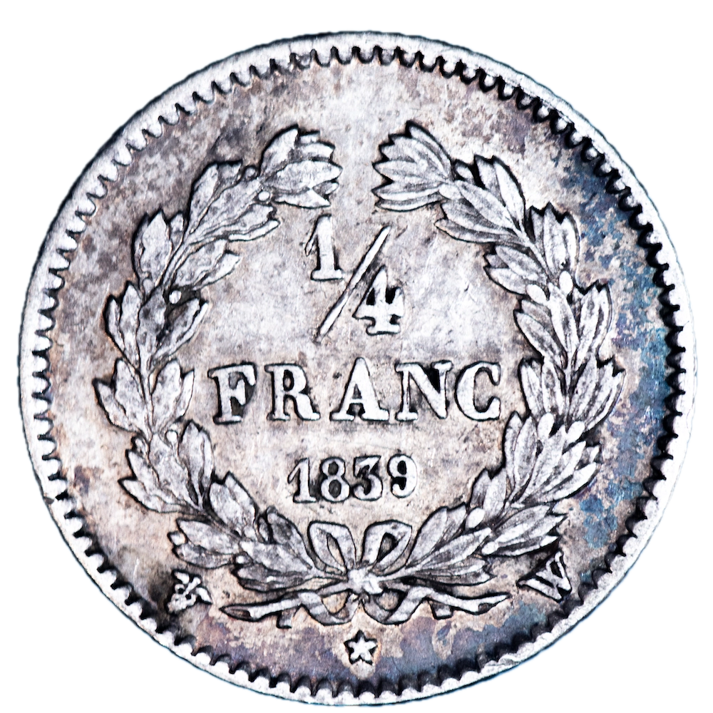 Restored monarchy Louis Philippe Quarter of franc 1839 Lille