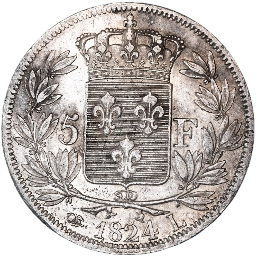 Restored Monarchy Louis XVIII 5 Francs 1824 Bayonne