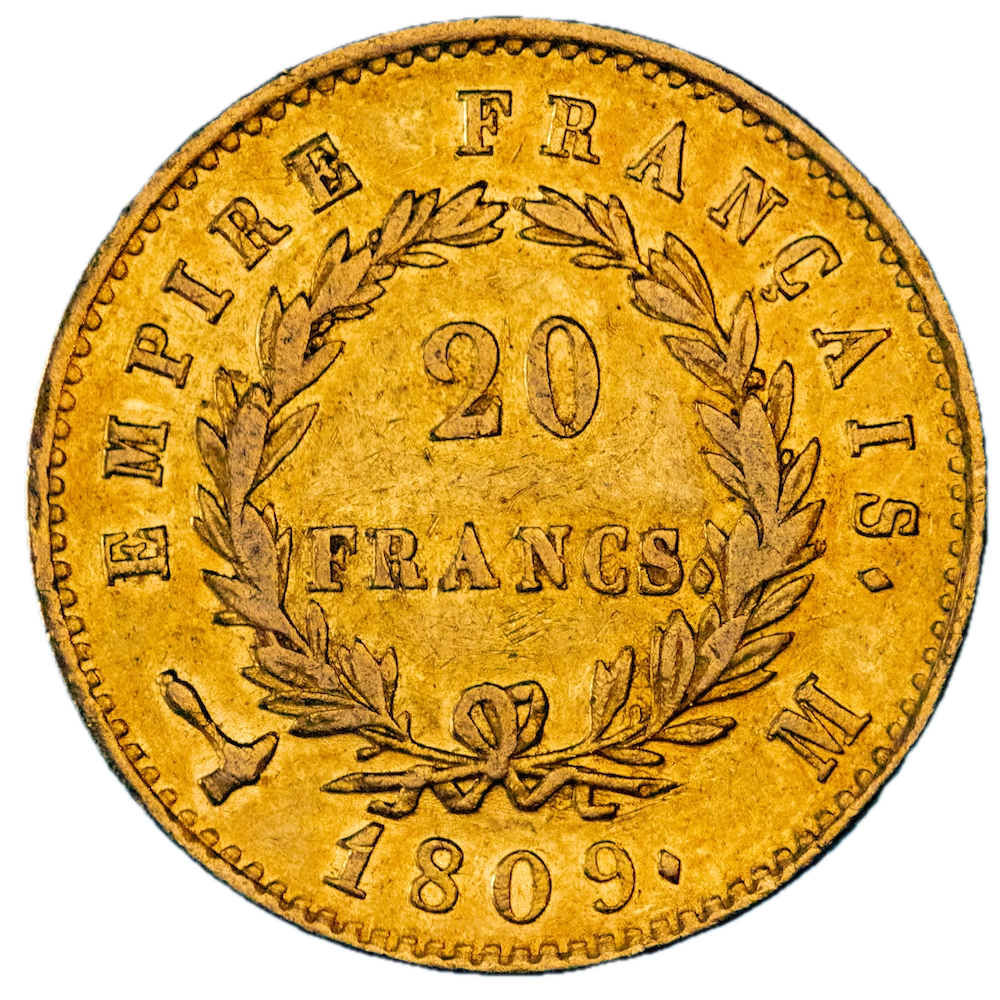 Pièce de monnaie : Premier-Empire-20 Francs Napoléon Ier Tête laurée 1809 Toulouse