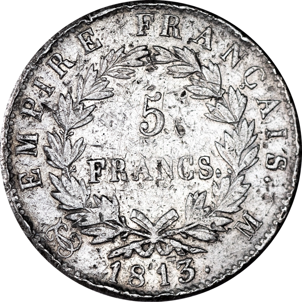 First Empire 5 francs Napoleon the 1st 1813 Toulouse