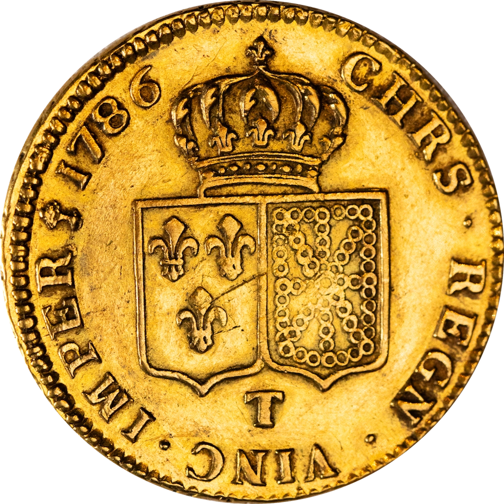 Pièce de monnaie : Louis XVI-Double louis d'or aux écus accolés 1786 Nantes