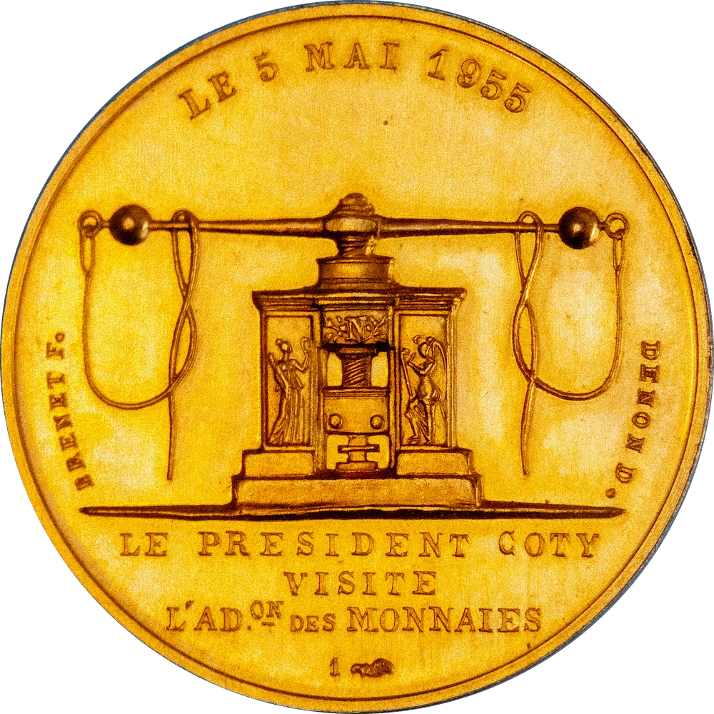 Quatrième République - Médaille de visite en or à la Monnaie de Paris par Delannoy 1955