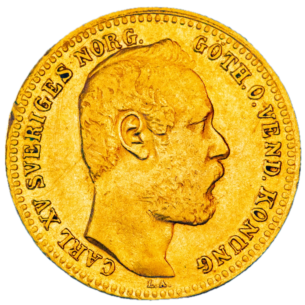 Sweden 10 francs or 1 Carolin Charles the 15th 1869 Stockholm