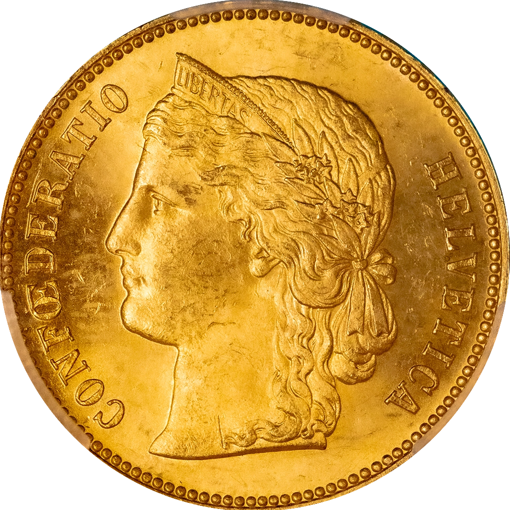 Coin graduated by PCGS MS65 - Suisse 20 francs Helvetia 1896