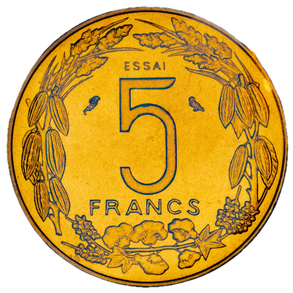 ÉTATS DE L'AFRIQUE CENTRALE Lot de deux essais de 5 et 10 Francs antilopes 1974 Paris